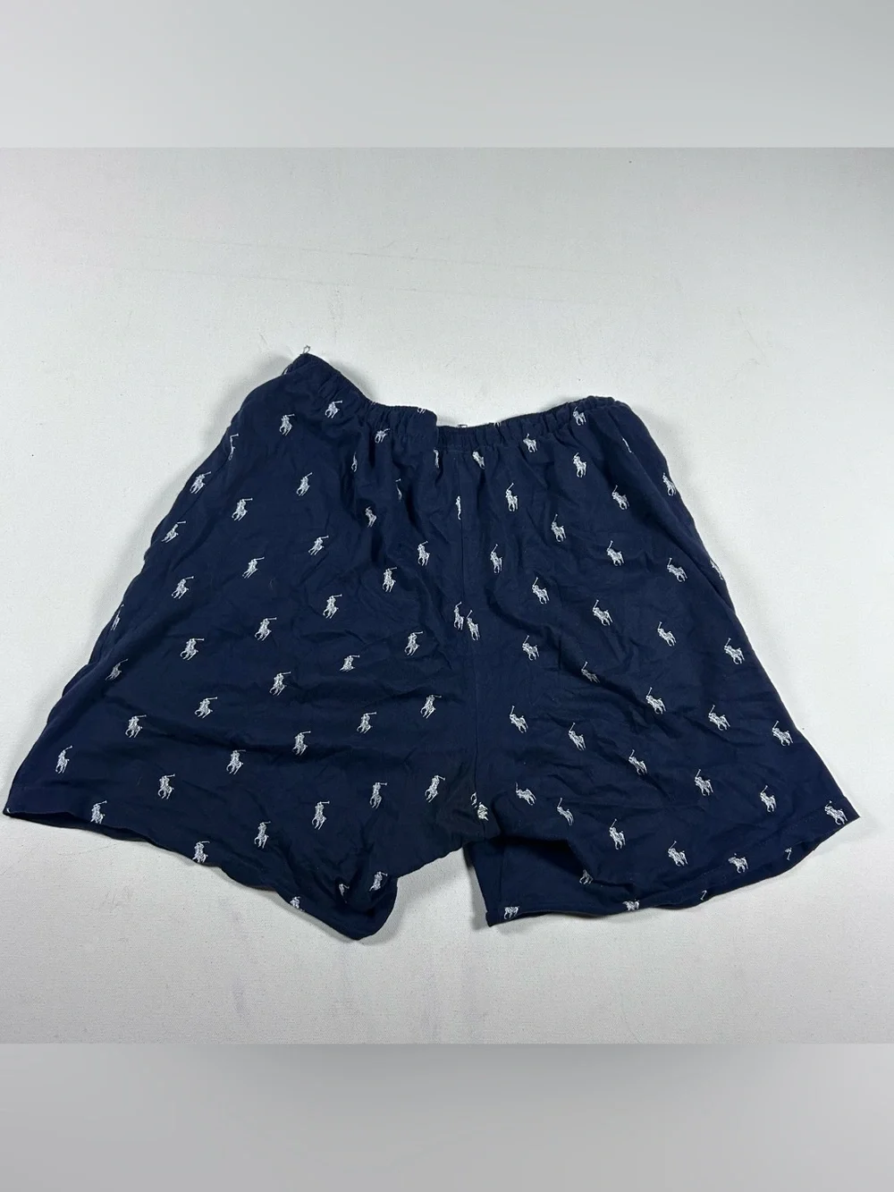 Polo Ralph Lauren Cotton Woven Sleep Shorts Navy Blue AOP Pony Print Men’s Small